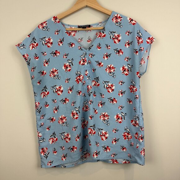 Women's Floral Hilary Radley Short-Sleeve Blouse, Size M - Picture 1 of 6
